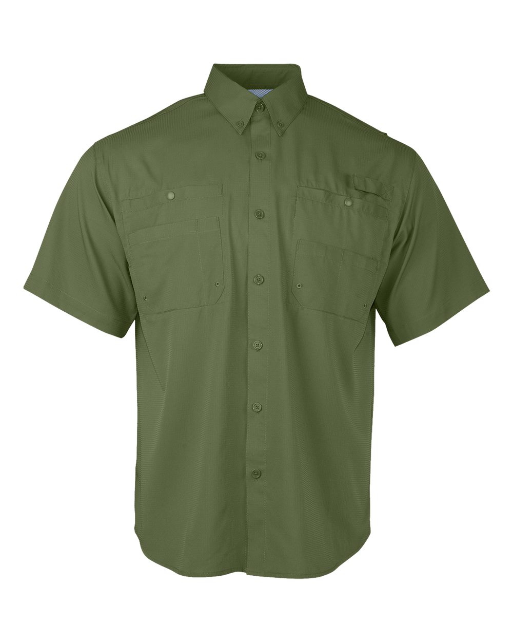Front View of Olive Green Hatteras Performance Short Sleeve Fishing Shirt - 700