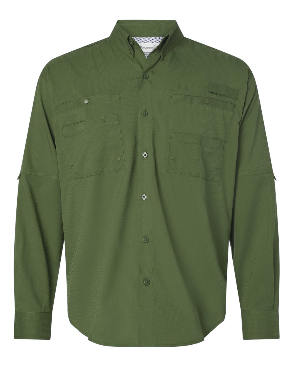 Front View of Olive Green Kitty Hawk Performance Long Sleeve Fishing Shirt - 702