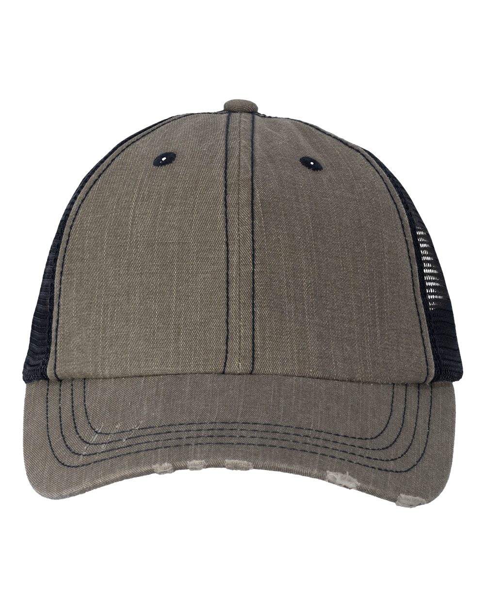 Front View of Olive Green/ Navy Contrast Stitch Cap - VC990