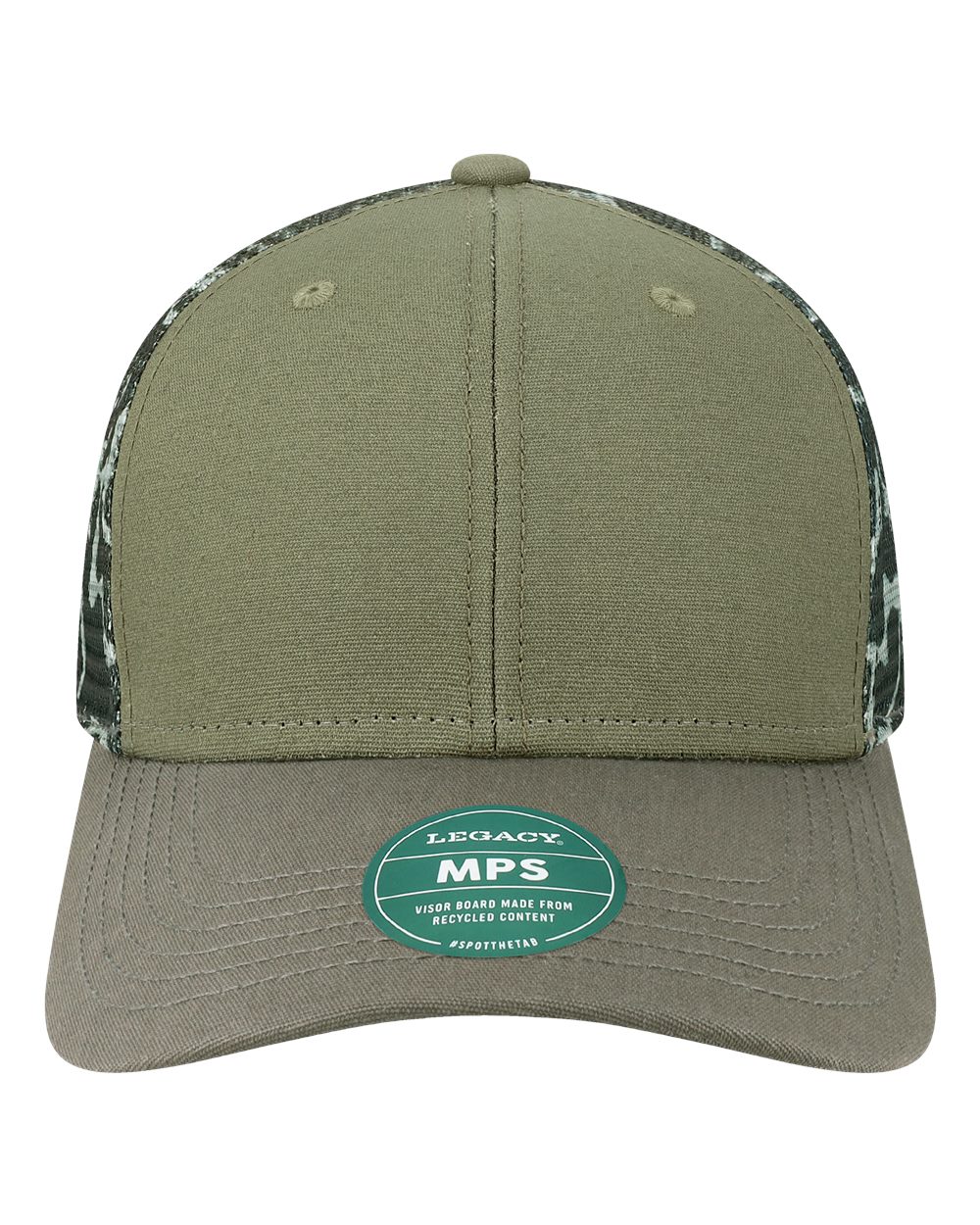 Front View of Olive/ Grey/ Grey Camo Mid-Pro Snapback Trucker Cap - MPS