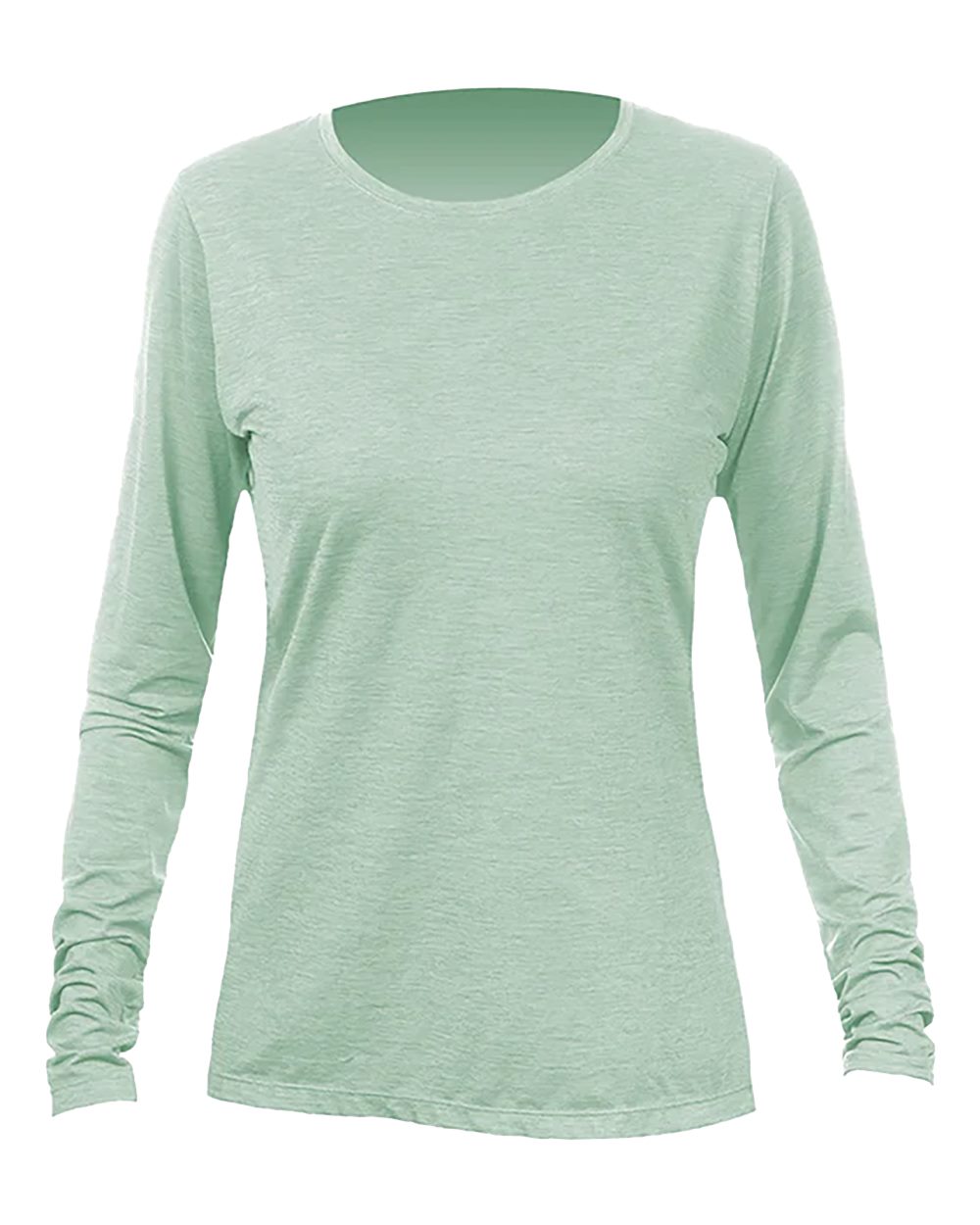 Front View of Olive Heathered Women's Breeze Tech Long Sleeve T-Shirt - WSBRZL0