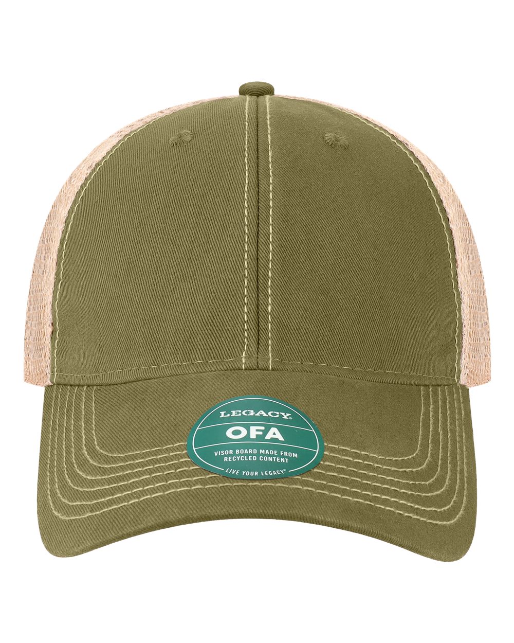 Front View of Olive/ Khaki Old Favorite Trucker Cap - OFA