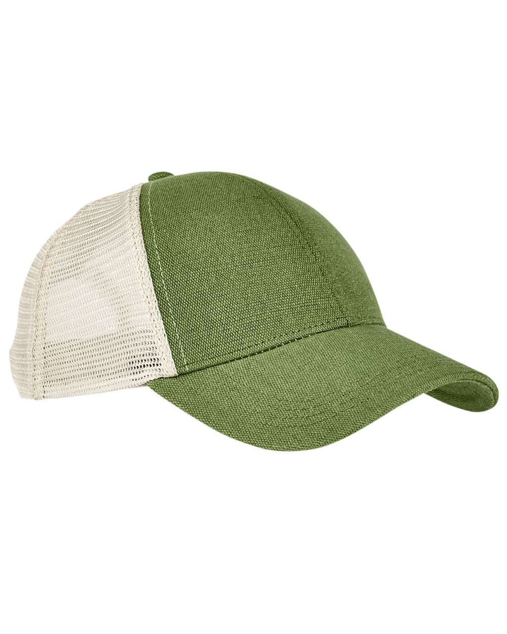 Front View of Olive/ Oyster Hemp Blend Trucker Cap - EC7093