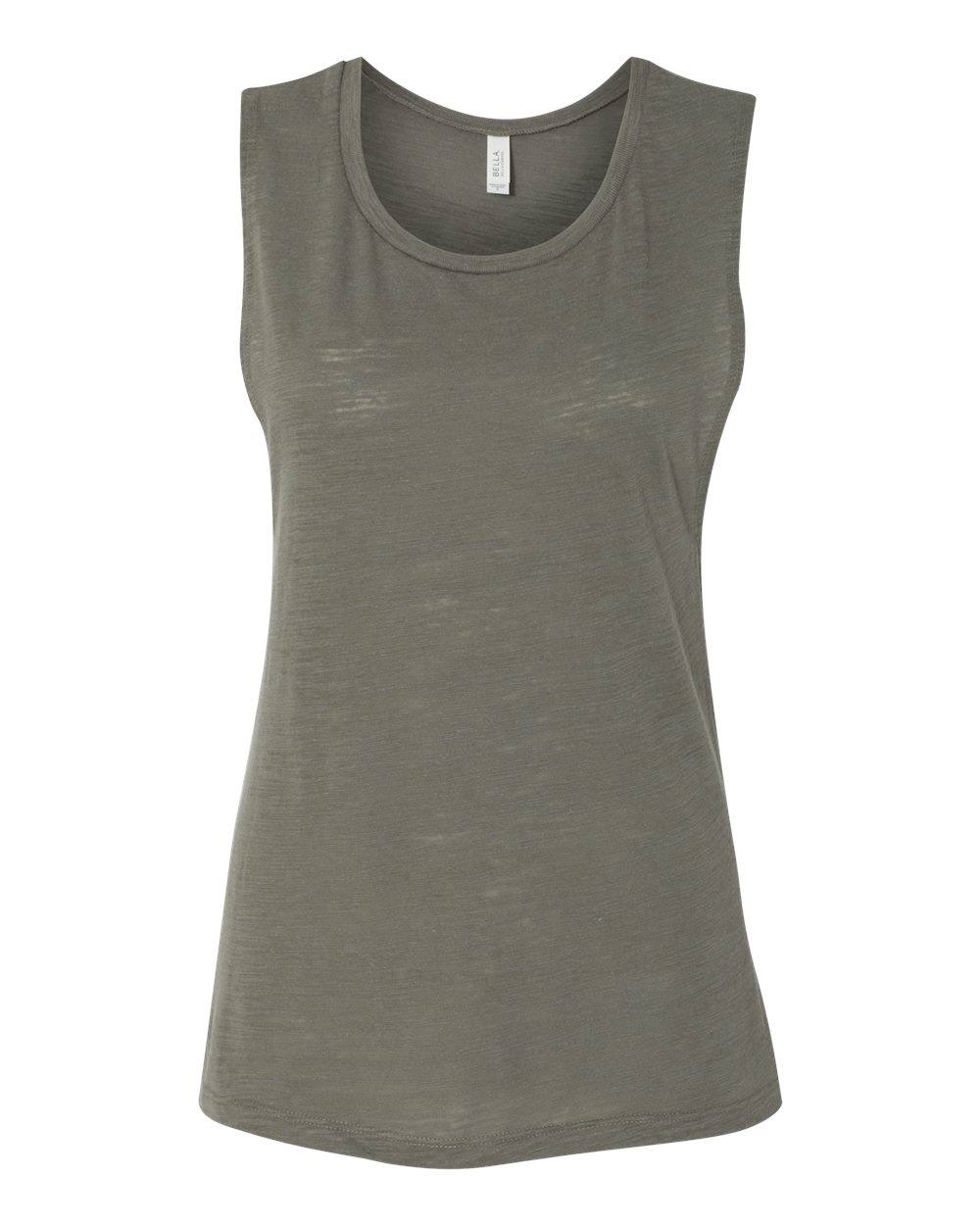 Front View of Olive Slub Women's Flowy Scoop Muscle Tank - 8803