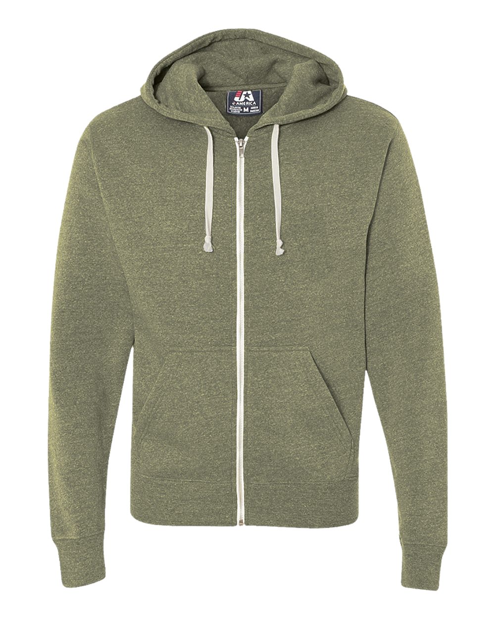 Front View of Olive Triblend Triblend Full-Zip Hooded Sweatshirt - 8872