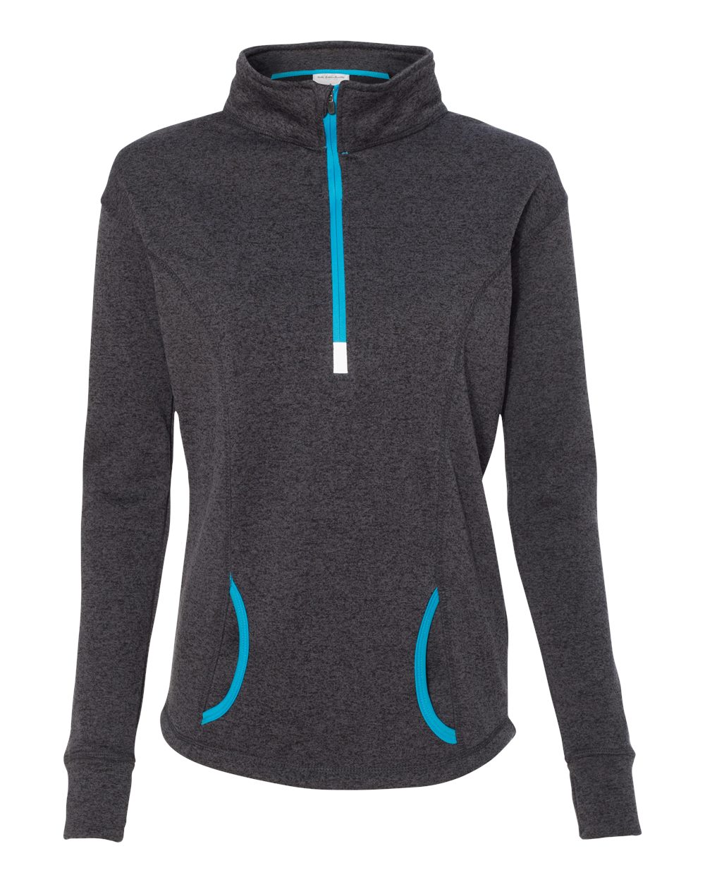 Front View of Onyx Fleck/ Electric Blue Women's Cosmic Fleece Quarter-Zip Pullover - 8617