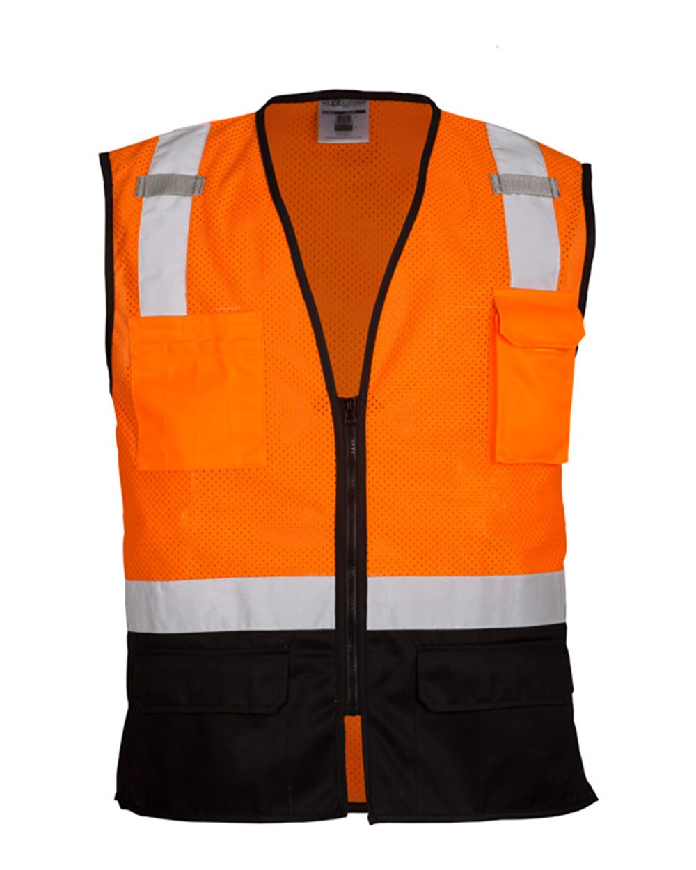 Front View of Orange - 1529 Black Bottom Mesh Class 2 Vest - 1509