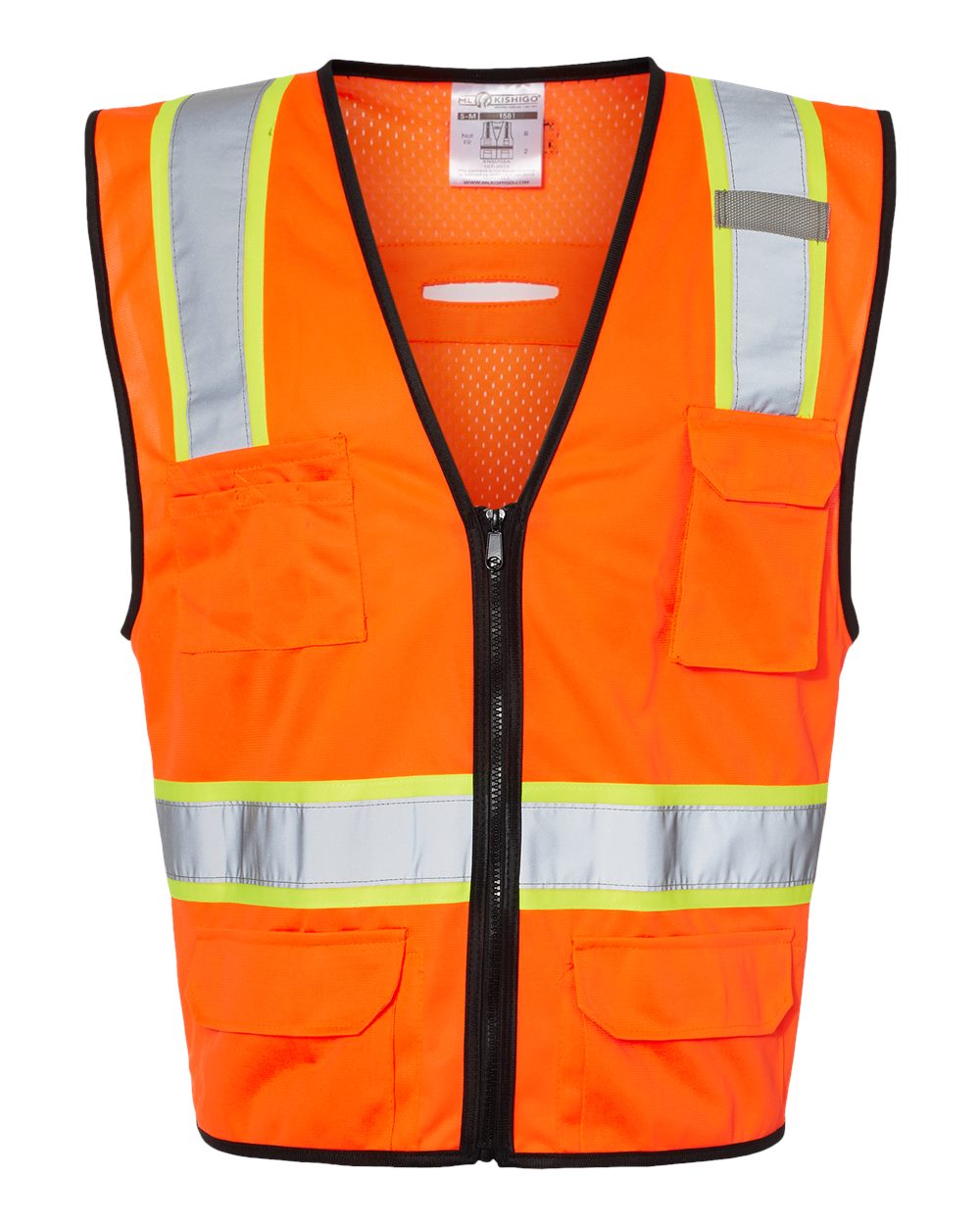 Front View of Orange 6 Pocket Contrast Class 2 Vest - 1580-1581