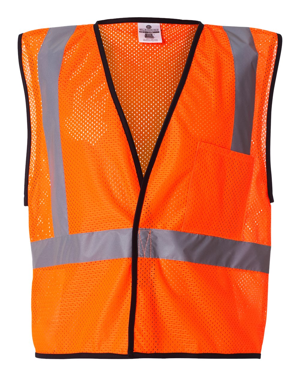Front View of Orange Economy Single Pocket Hook-and-Loop Mesh Vest - 1193-1194