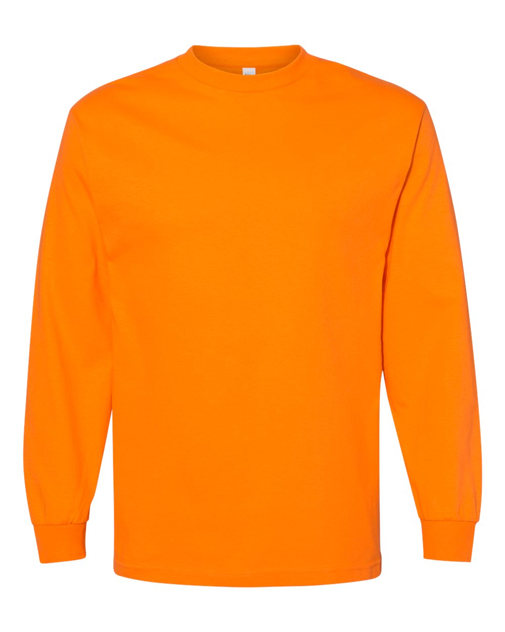 Front View of Orange Heavyweight Cotton Long Sleeve Tee - 1304