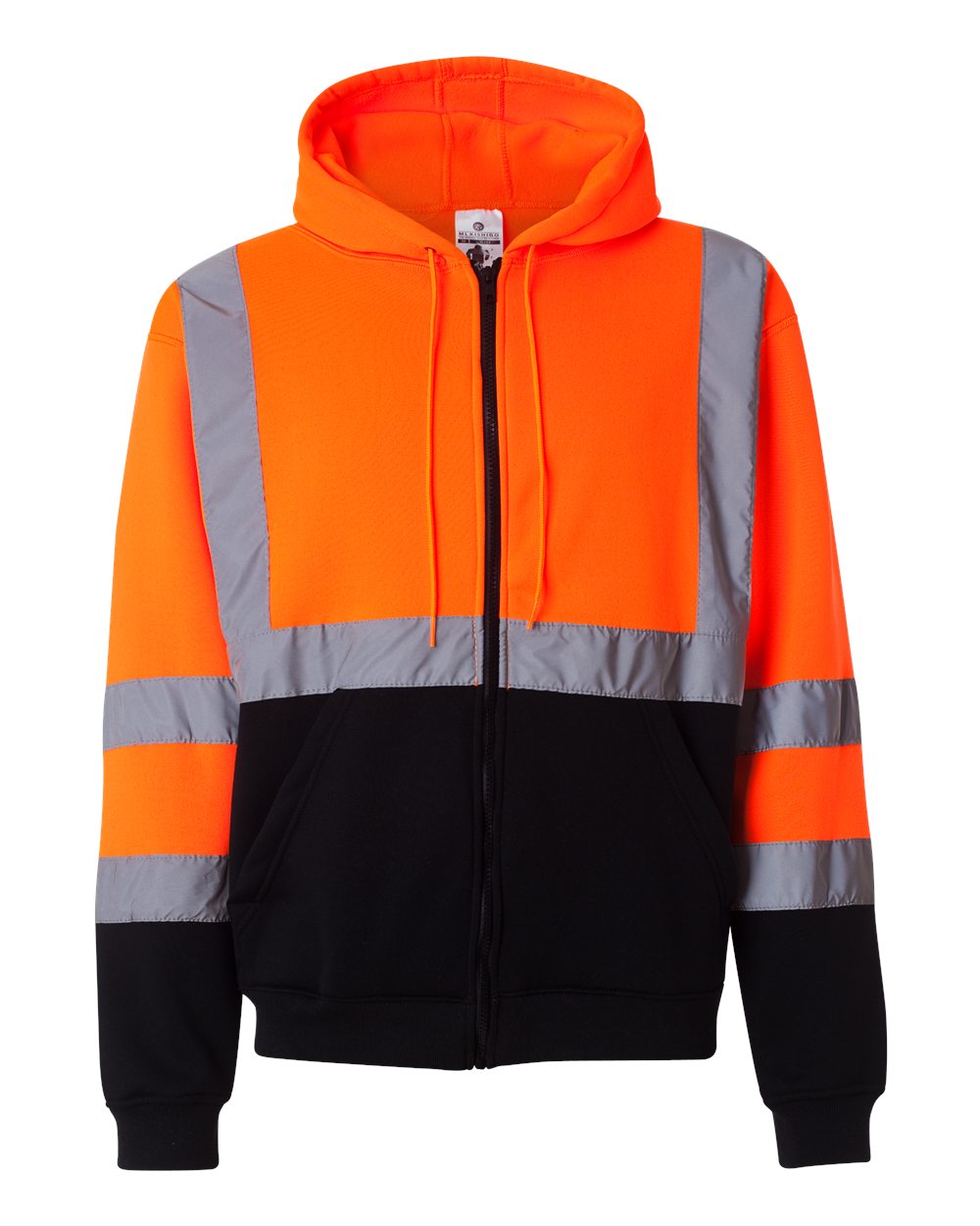 Front View of Orange Hi-Vis Full-Zip Hooded Sweatshirt - JS102-103