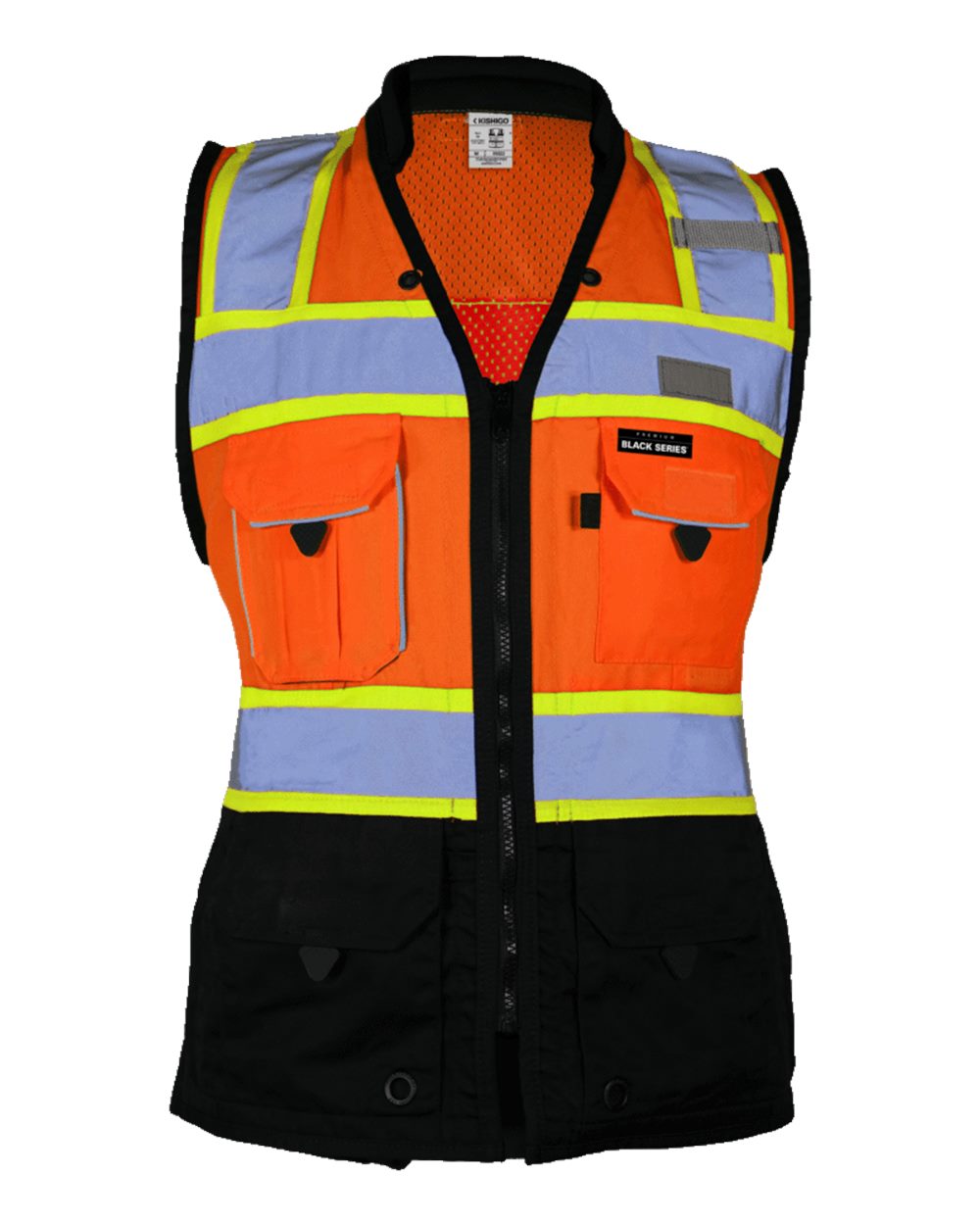 Front View of Orange Premium Black Series® Women's Heavy Duty Surveyors Vest - S5021-5022