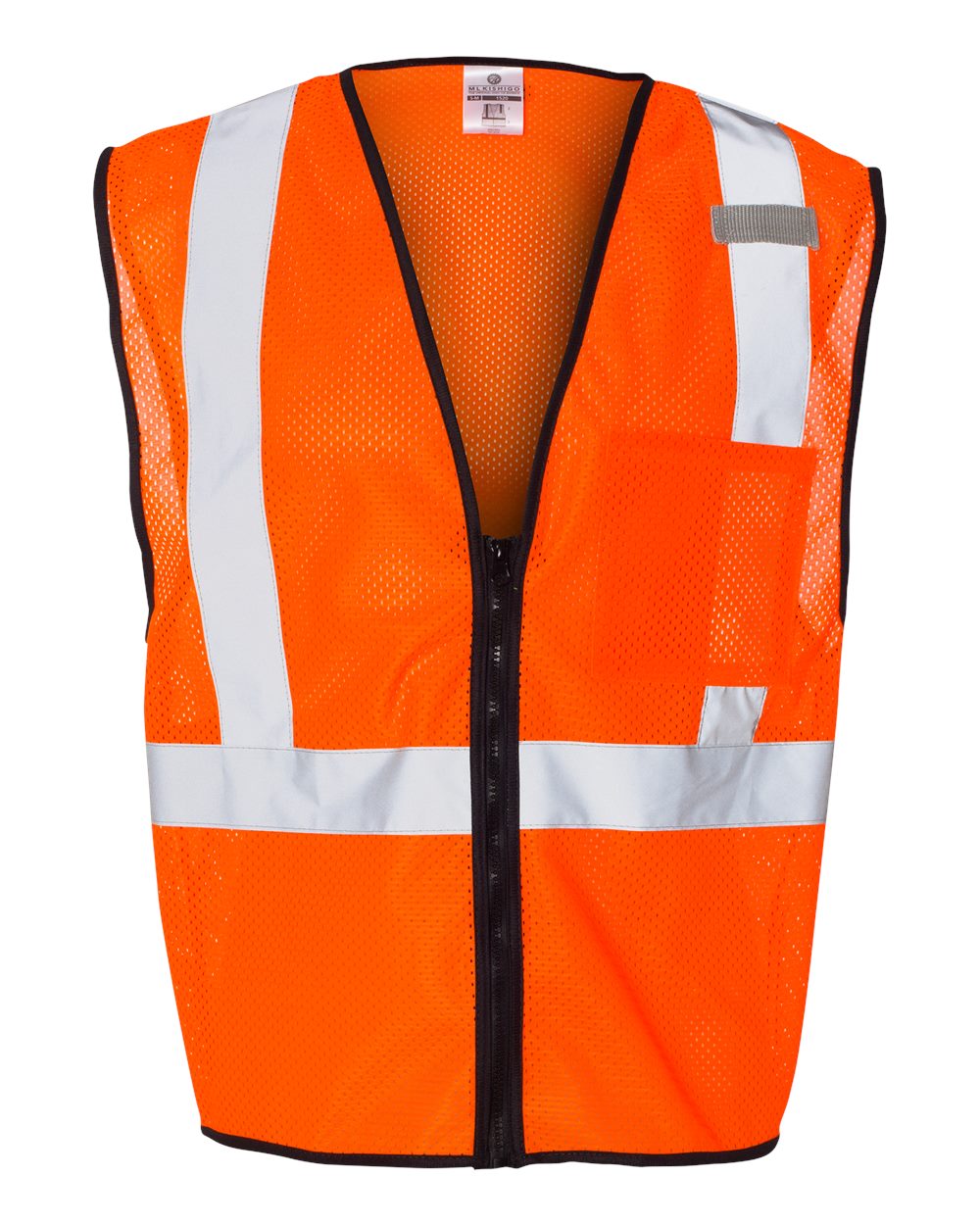Front View of Orange Single Pocket Zipper Mesh Class 2 Vest - 1519-1520