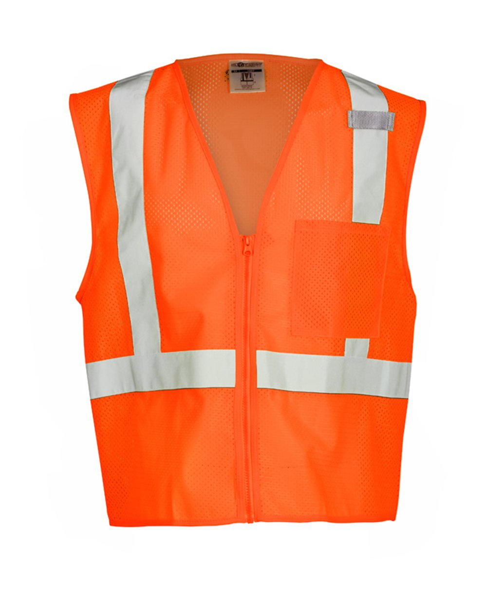 Front View of Orange Single Pocket Zipper Mesh Vest - 1089-1090
