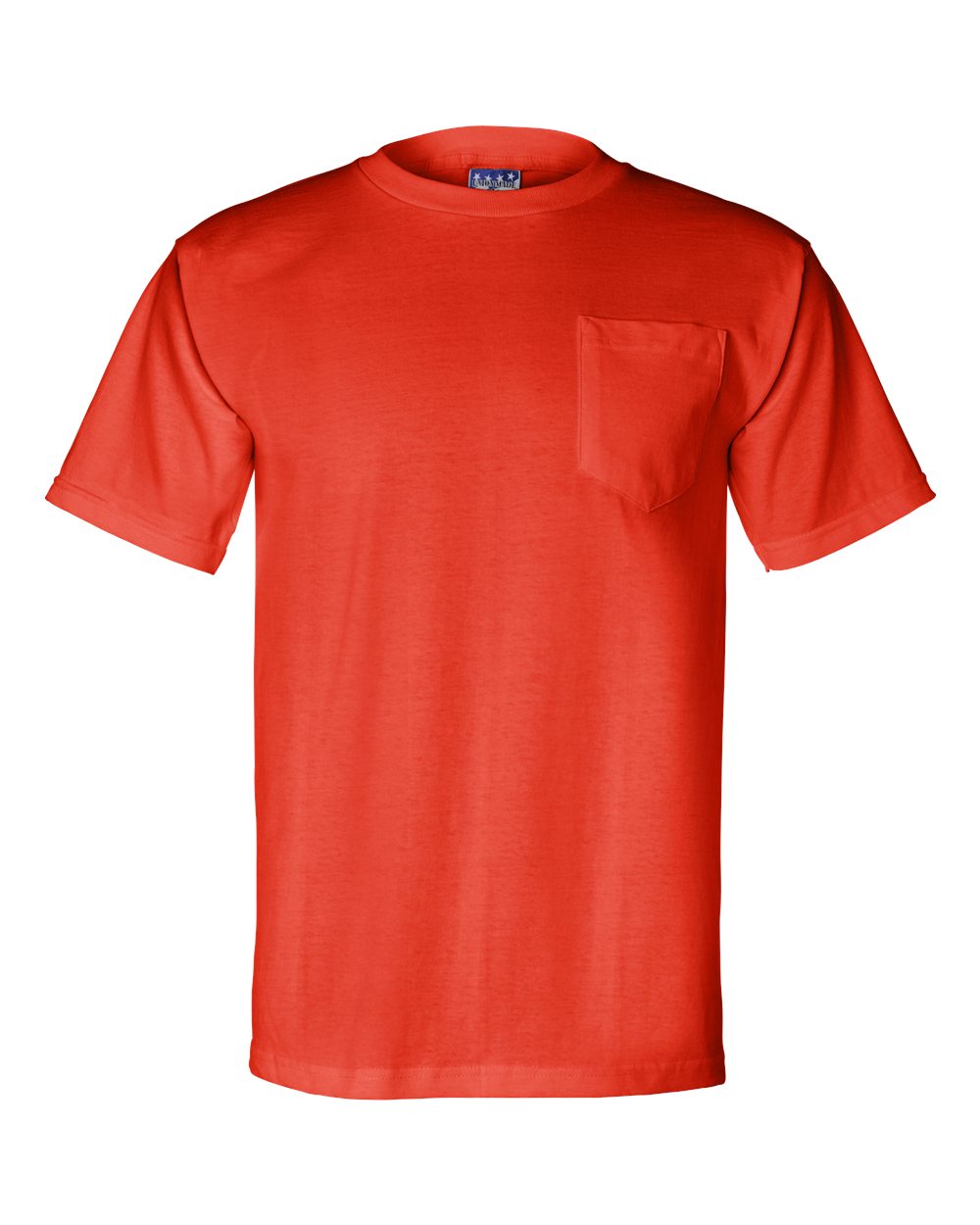 Front View of Orange Union-Made Pocket T-Shirt - 3015