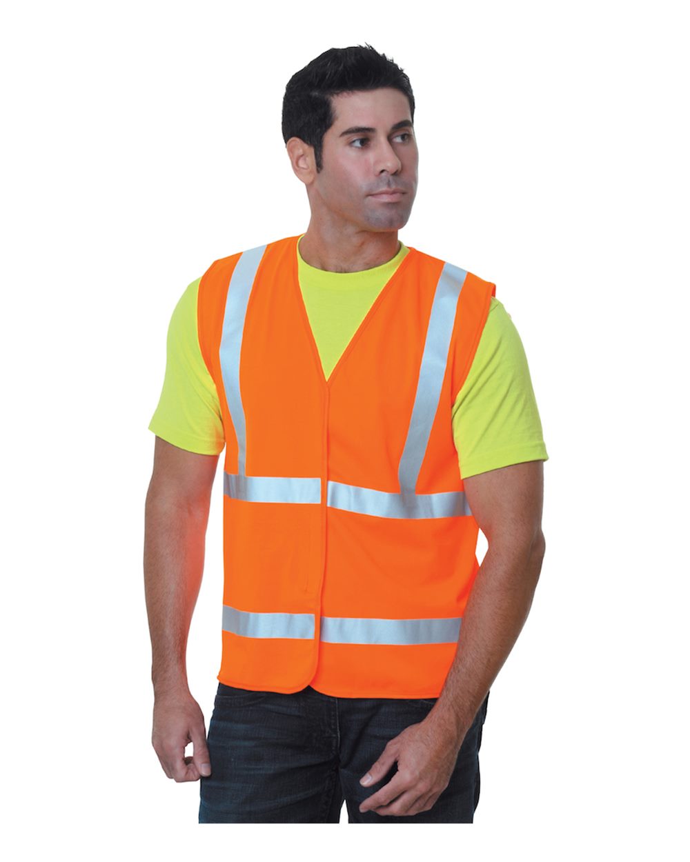 Front View of Orange USA-Made Economy Class 2 ANSI Vest - 3789