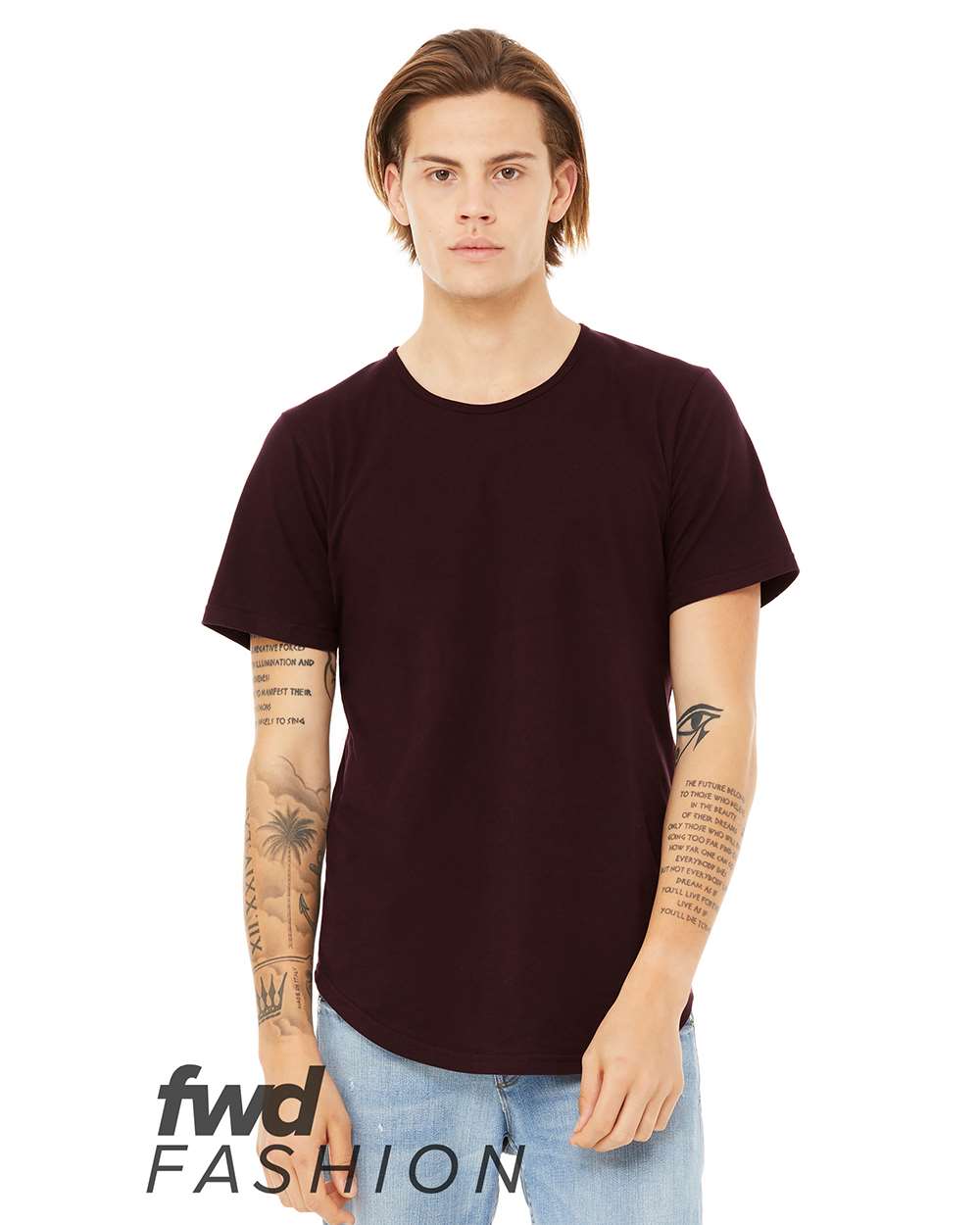Front View of Oxblood Black Jersey Curved Hem Tee - 3003