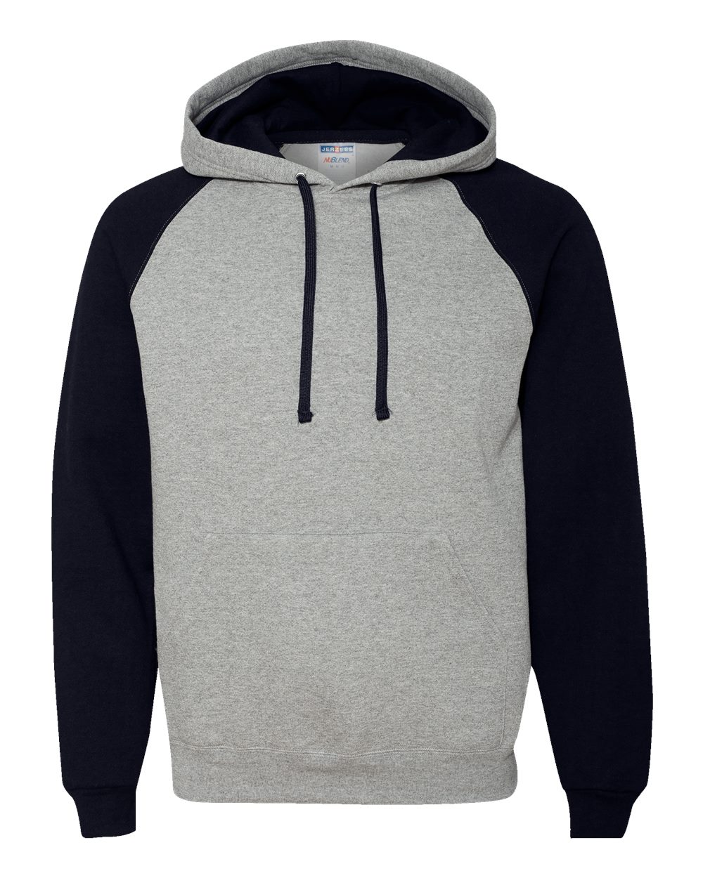 Front View of Oxford/ Black Nublend® Colorblocked Raglan Hooded Sweatshirt - 96CR
