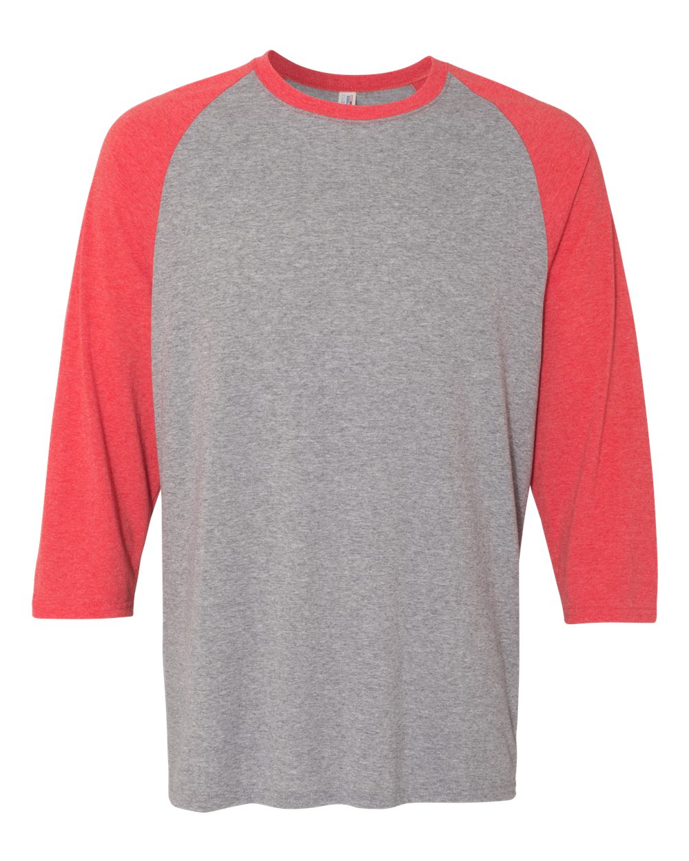 Front View of Oxford/ Fiery Red Heather Triblend Three-Quarter Raglan Baseball T-Shirt - 601RR