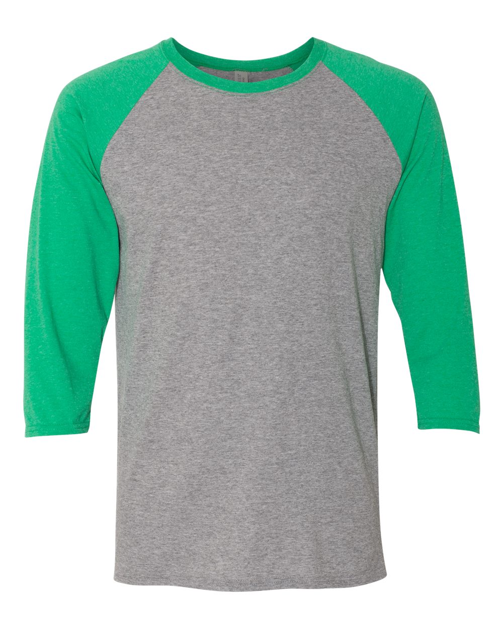Front View of Oxford/ Irish Green Heather Triblend Three-Quarter Raglan Baseball T-Shirt - 601RR
