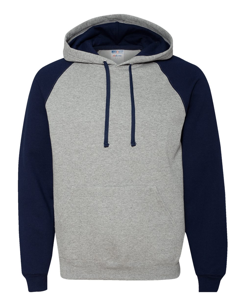 Front View of Oxford/ J. Navy Nublend® Colorblocked Raglan Hooded Sweatshirt - 96CR