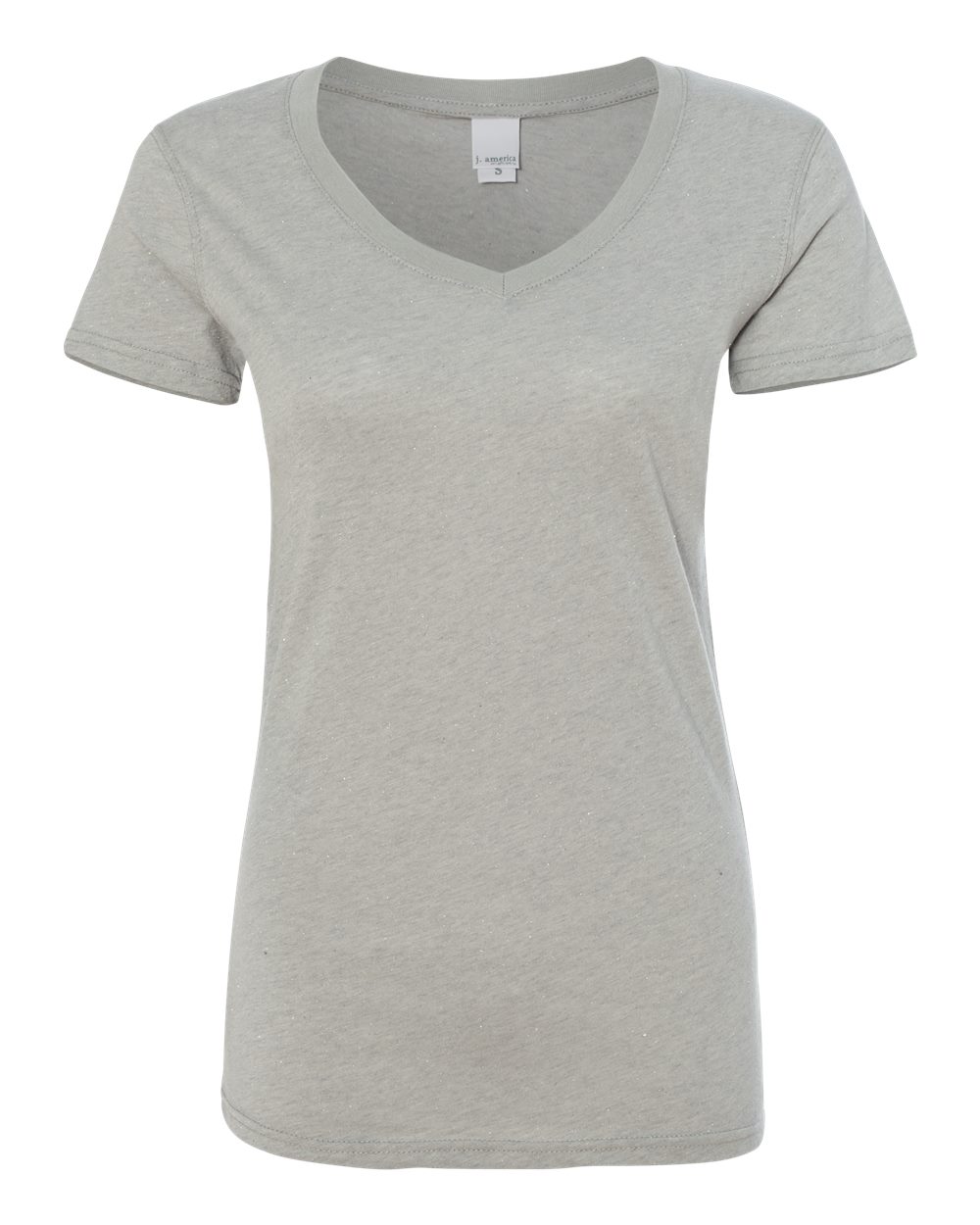 Front View of Oxford/ Silver Women’s Glitter V-Neck T-Shirt - 8136