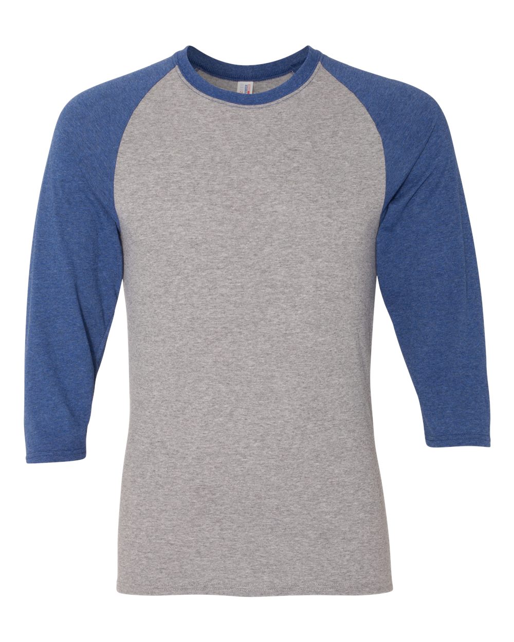 Front View of Oxford/ True Blue Heather Triblend Three-Quarter Raglan Baseball T-Shirt - 601RR