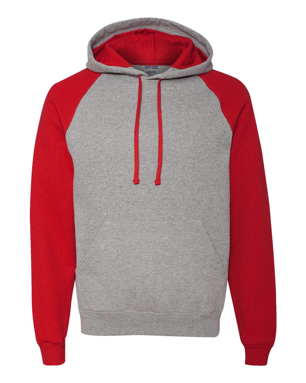 Front View of Oxford/ True Red Nublend® Colorblocked Raglan Hooded Sweatshirt - 96CR