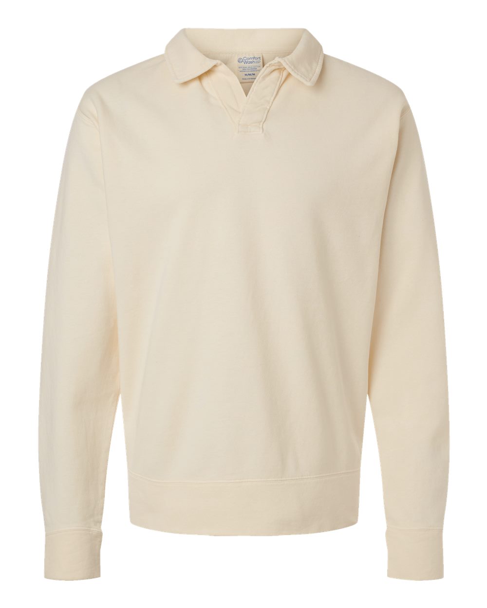Front View of Parchment Garment-Dyed Polo Collar Sweatshirt - GDH490