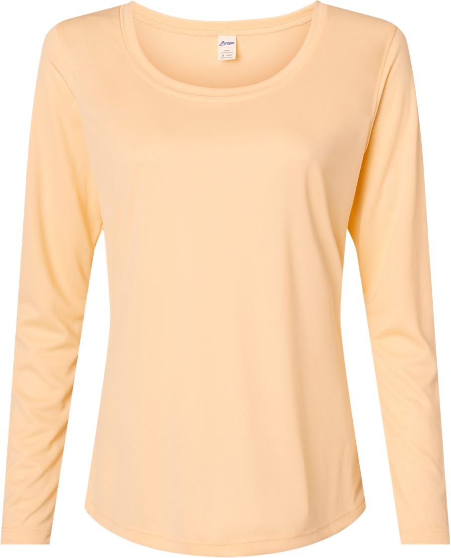 Front View of Peach Women's Long Islander Performance Long Sleeve T-Shirt - 214