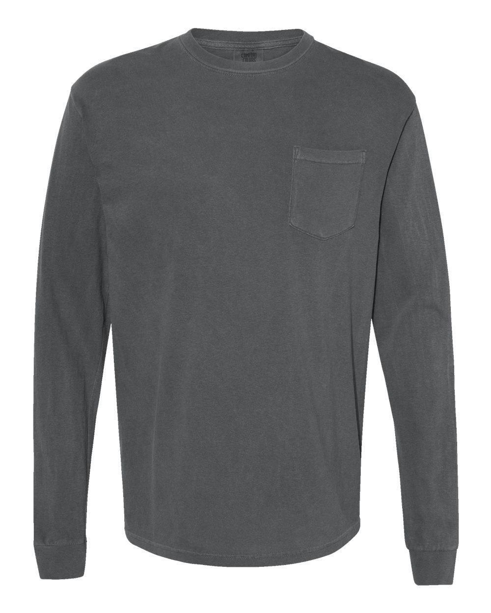 Front View of Pepper Garment-Dyed Heavyweight Long Sleeve Pocket T-Shirt - 4410
