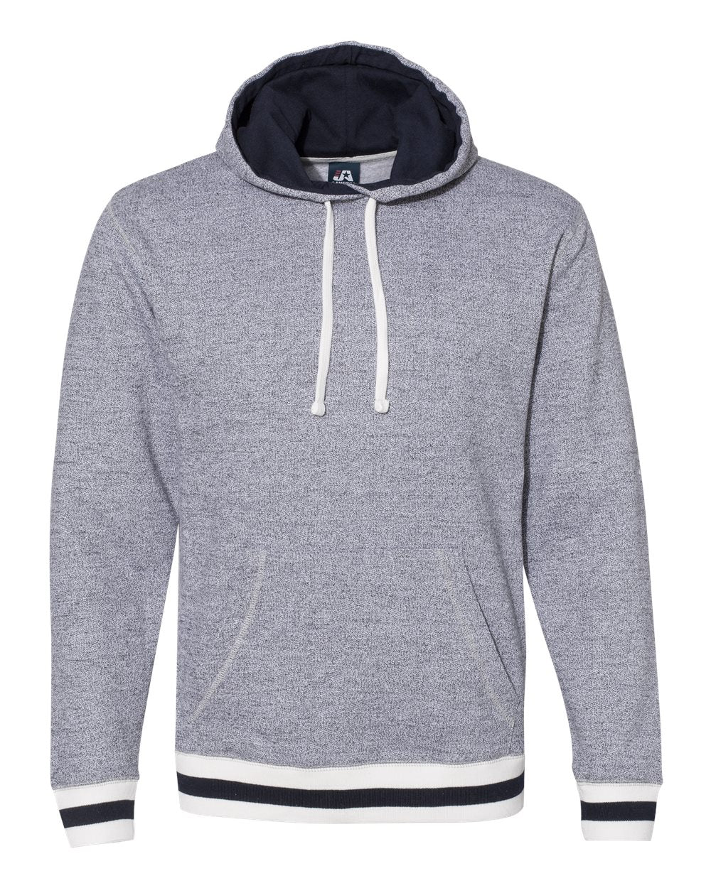 Front View of Pepper/ Navy Peppered Fleece Lapover Hooded Sweatshirt - 8701