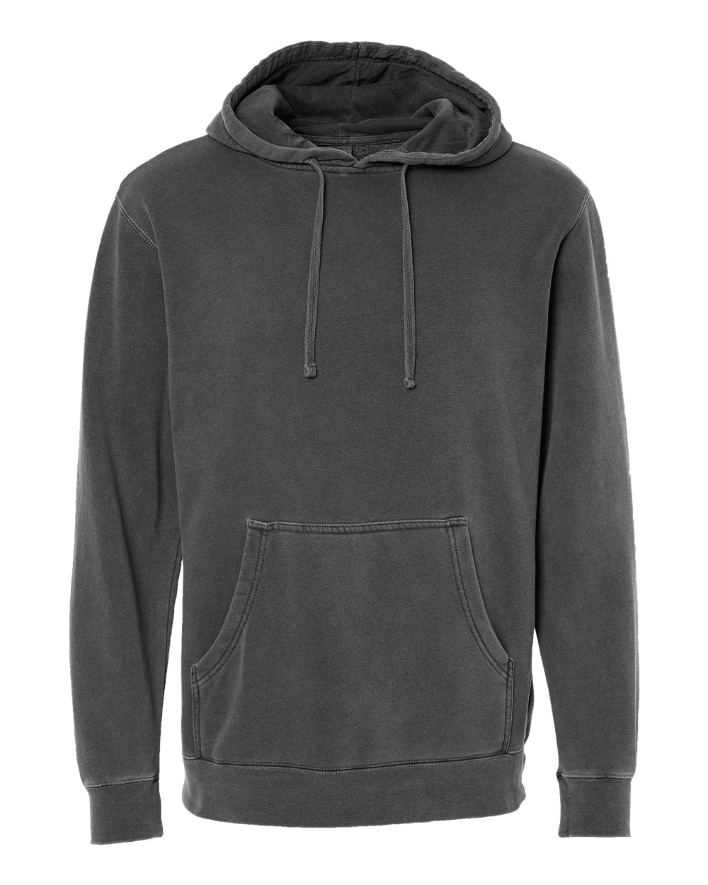 Front View of Pigment Black Midweight Pigment-Dyed Hooded Sweatshirt - PRM4500