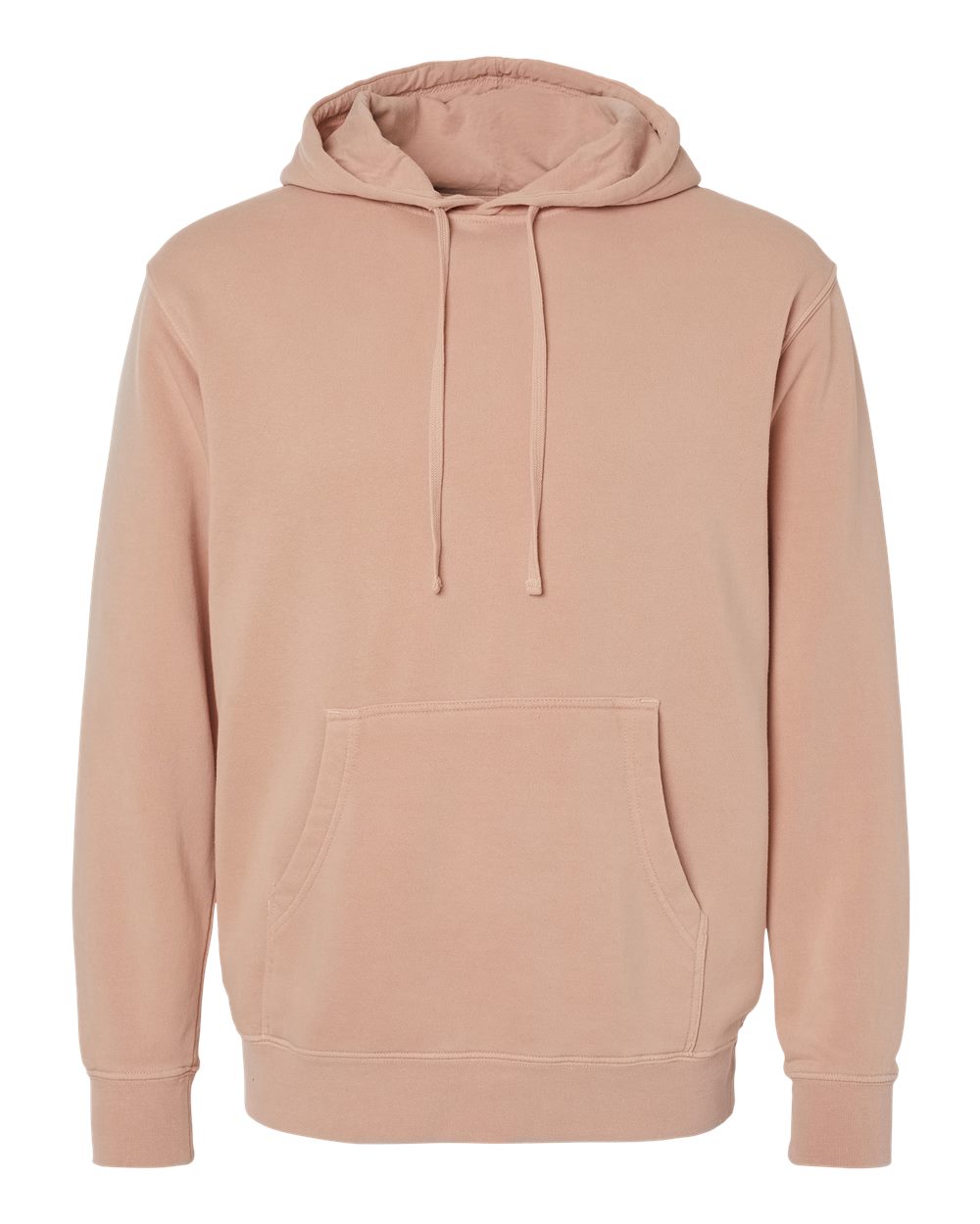 Front View of Pigment Dusty Pink Midweight Pigment-Dyed Hooded Sweatshirt - PRM4500