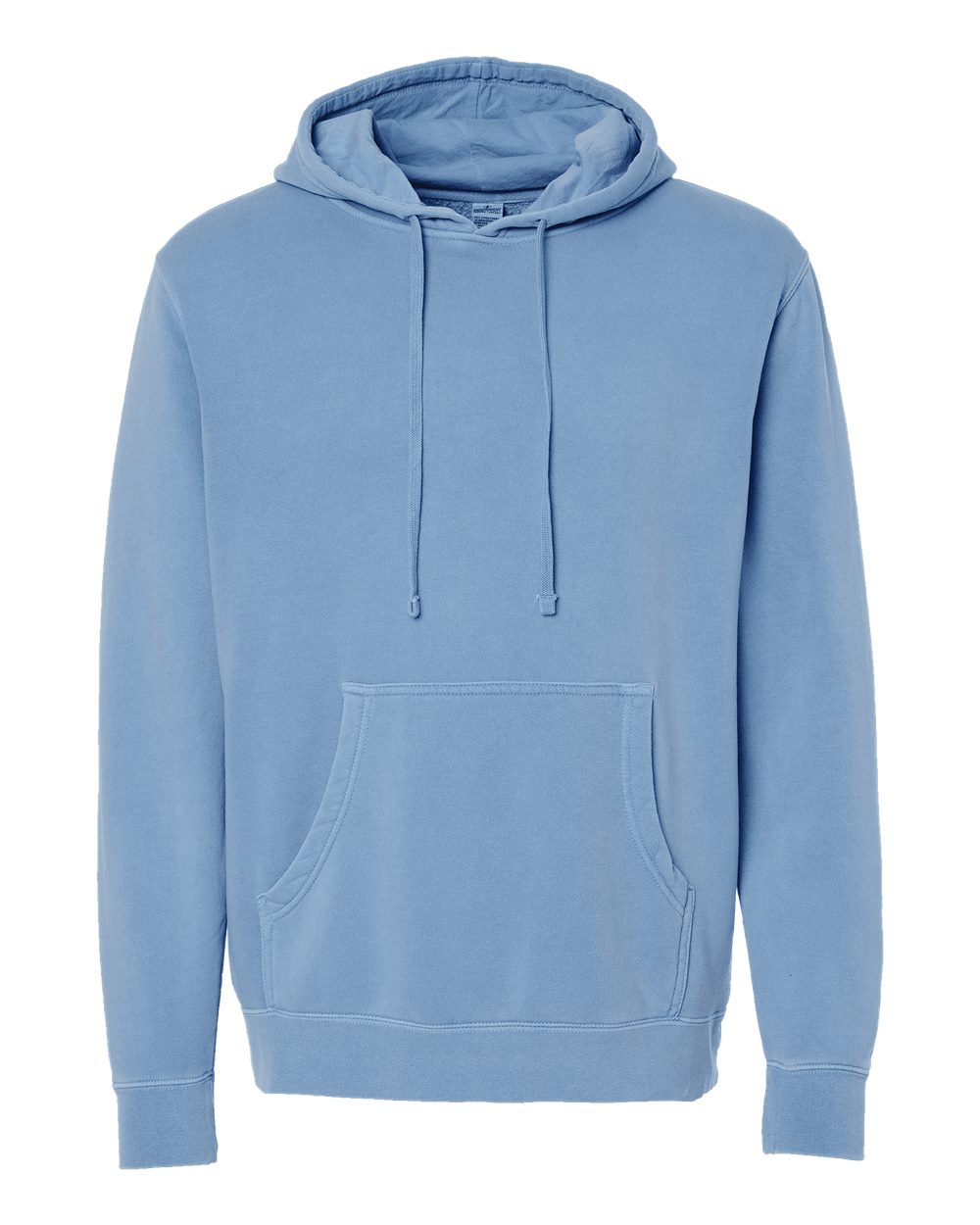 Front View of Pigment Light Blue Midweight Pigment-Dyed Hooded Sweatshirt - PRM4500
