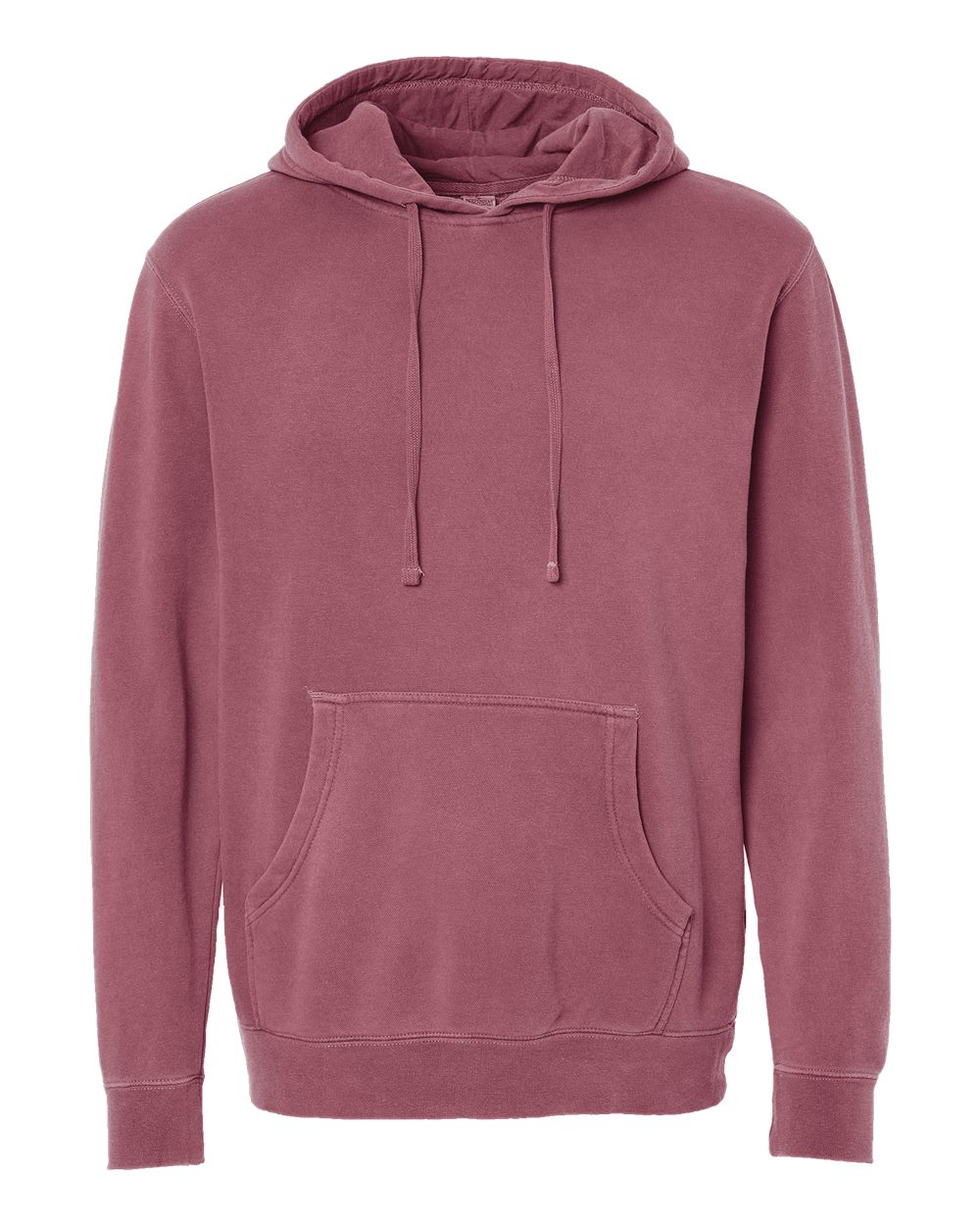 Front View of Pigment Maroon Midweight Pigment-Dyed Hooded Sweatshirt - PRM4500