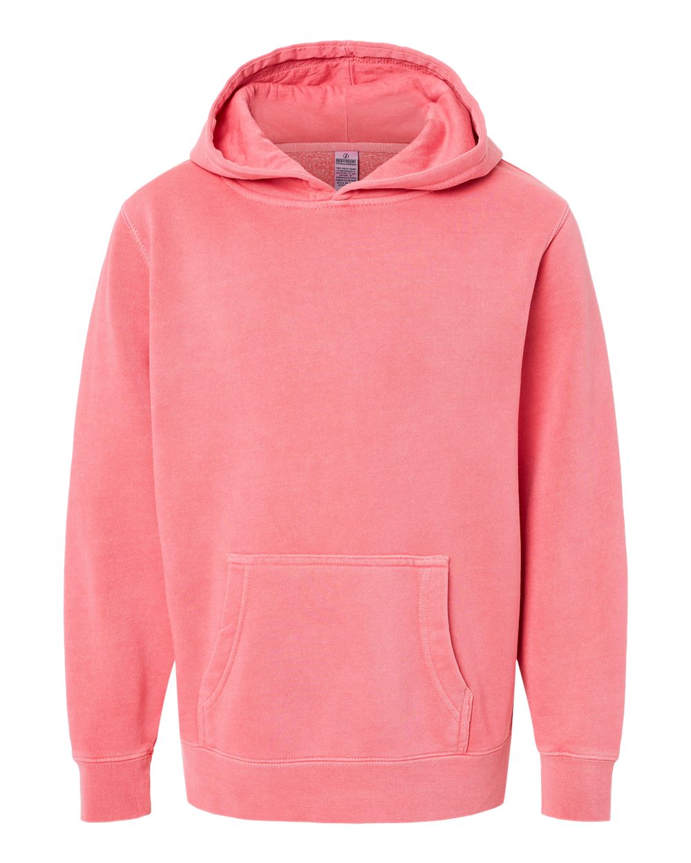 Front View of Pigment Pink Youth Midweight Pigment-Dyed Hooded Sweatshirt - PRM1500Y