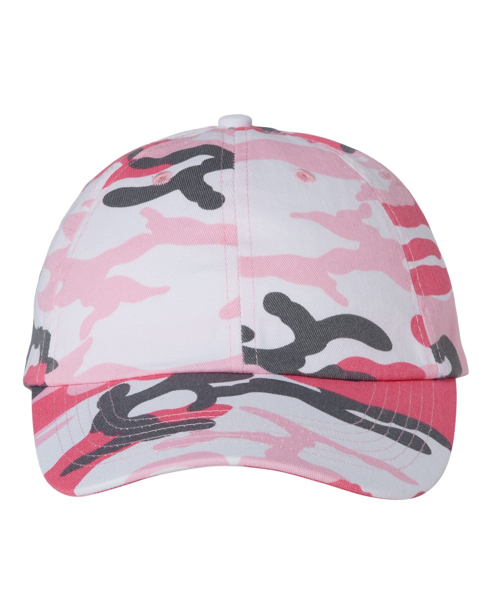 Front View of Pink Camo Bio-Washed Classic Dad Hat - VC300A