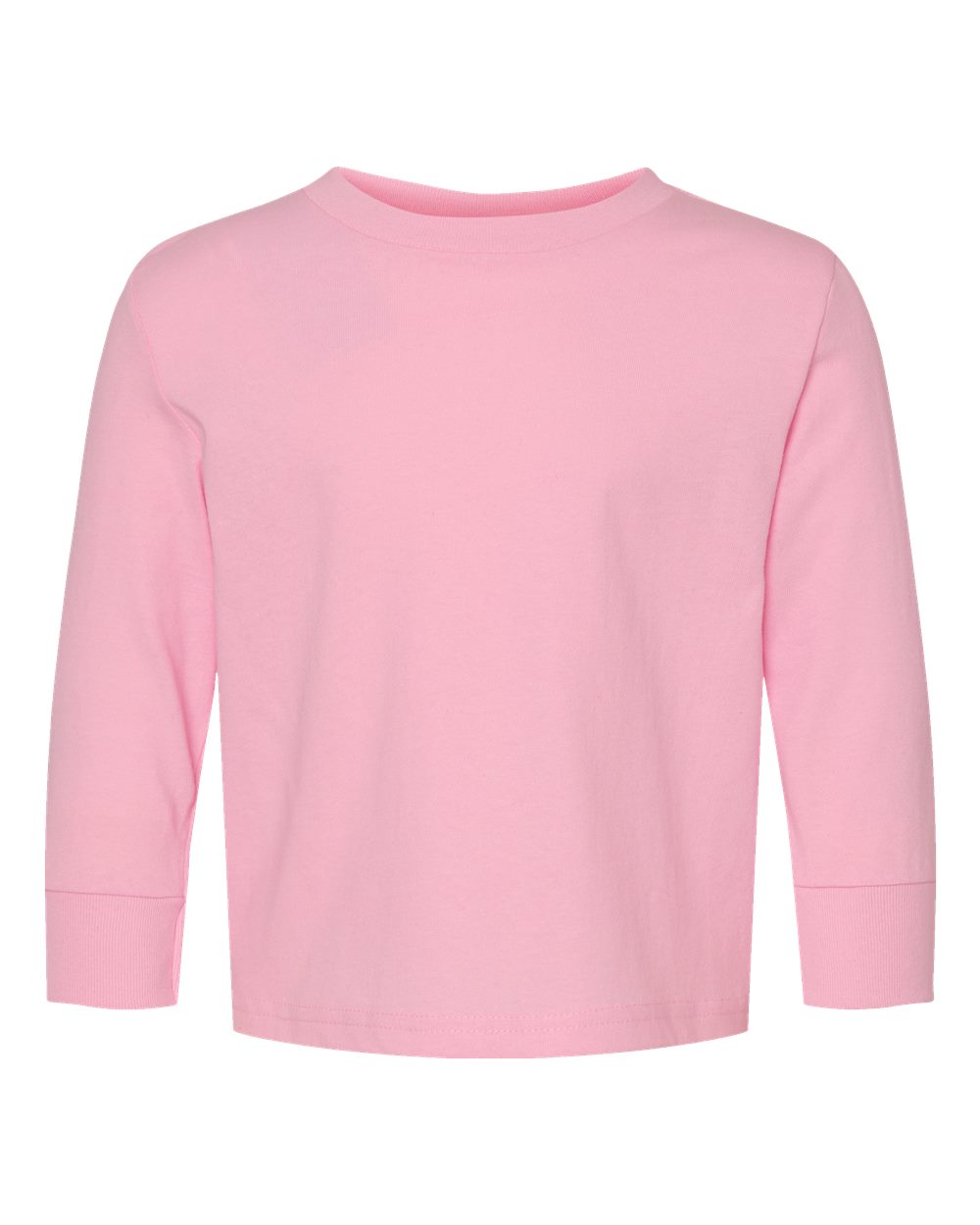 Front View of Pink Toddler Cotton Jersey Long Sleeve Tee - 3311