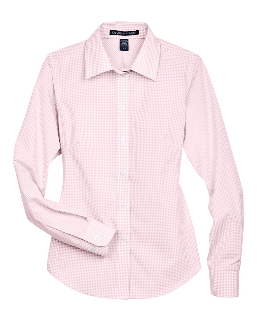 Front View of Pink Women's Crown Collection® Gingham Check Woven Dress Shirt - D640W