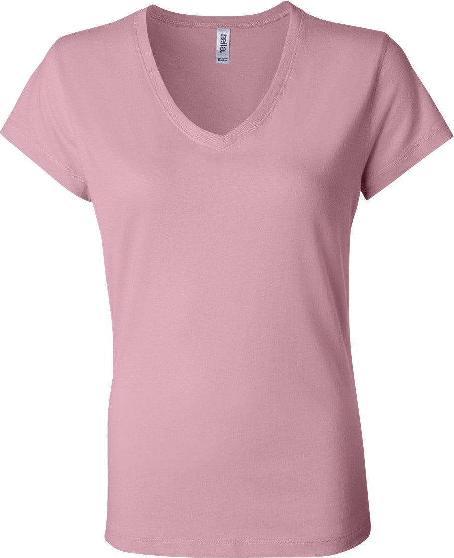 Front View of Pink Women’s Jersey V-Neck Tee - 6005