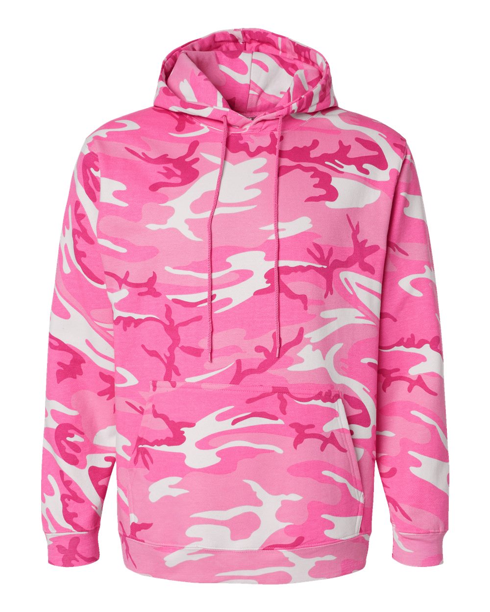 Front View of Pink Woodland Camo Pullover Fleece Hoodie - 3969