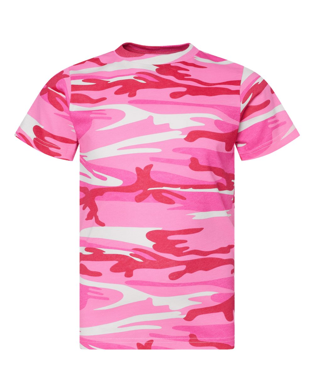 Front View of Pink Woodland Youth Camouflage T-Shirt - 2207