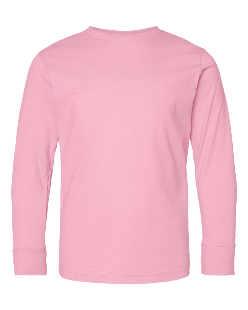 Front View of Pink Youth Fine Jersey Long Sleeve Tee - 6201