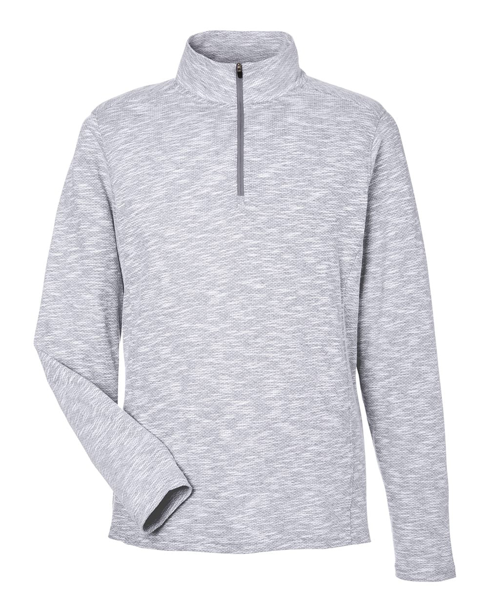Front View of Platinum Heather Men's Eclipse Jacquard Quarter-Zip Pullover - NE415