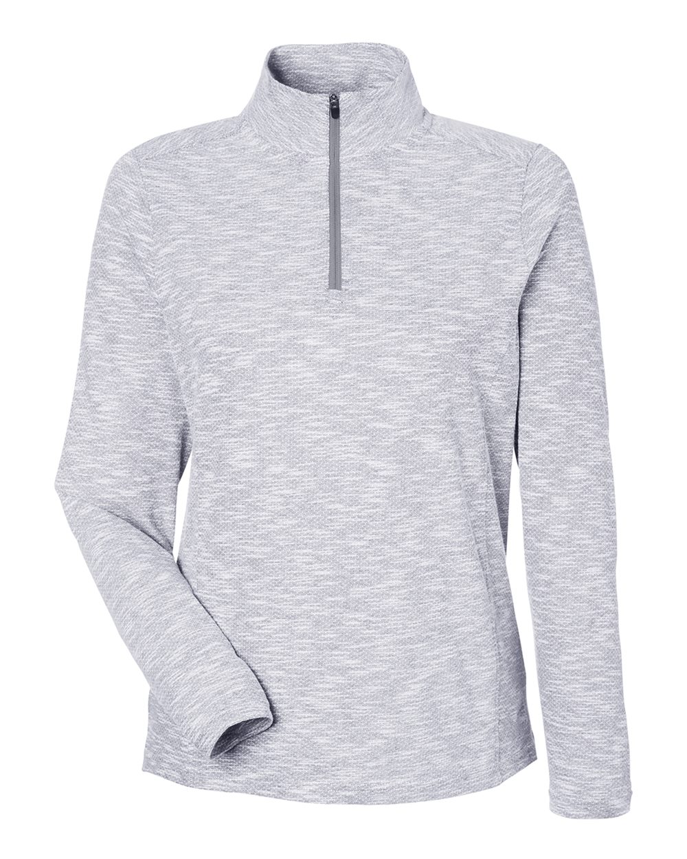 Front View of Platinum Heather Women's Eclipse Jacquard Quarter-Zip Pullover - NE415W