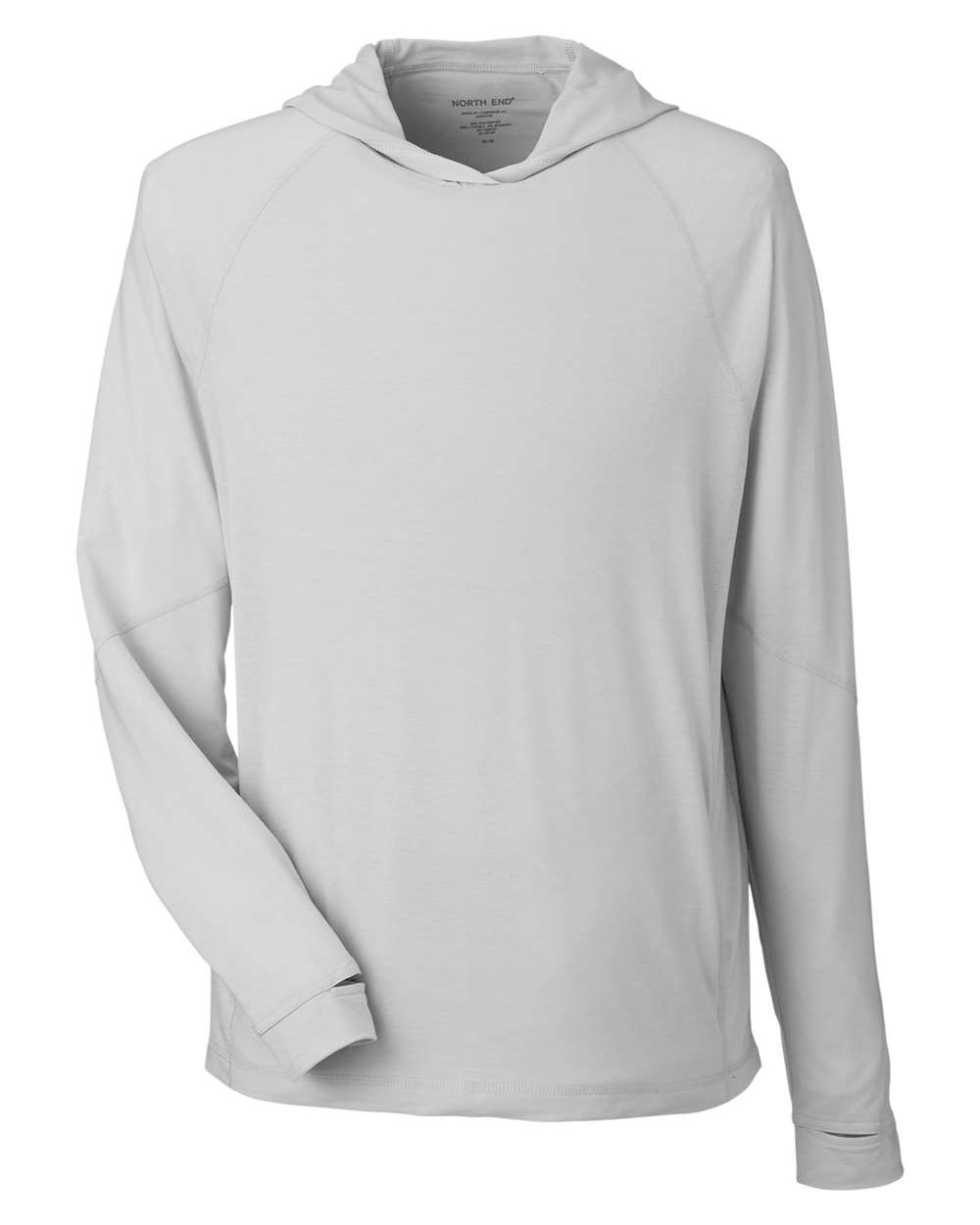Front View of Platinum Unisex JAQ Stretch Performance Hooded Long Sleeve T-Shirt - NE105