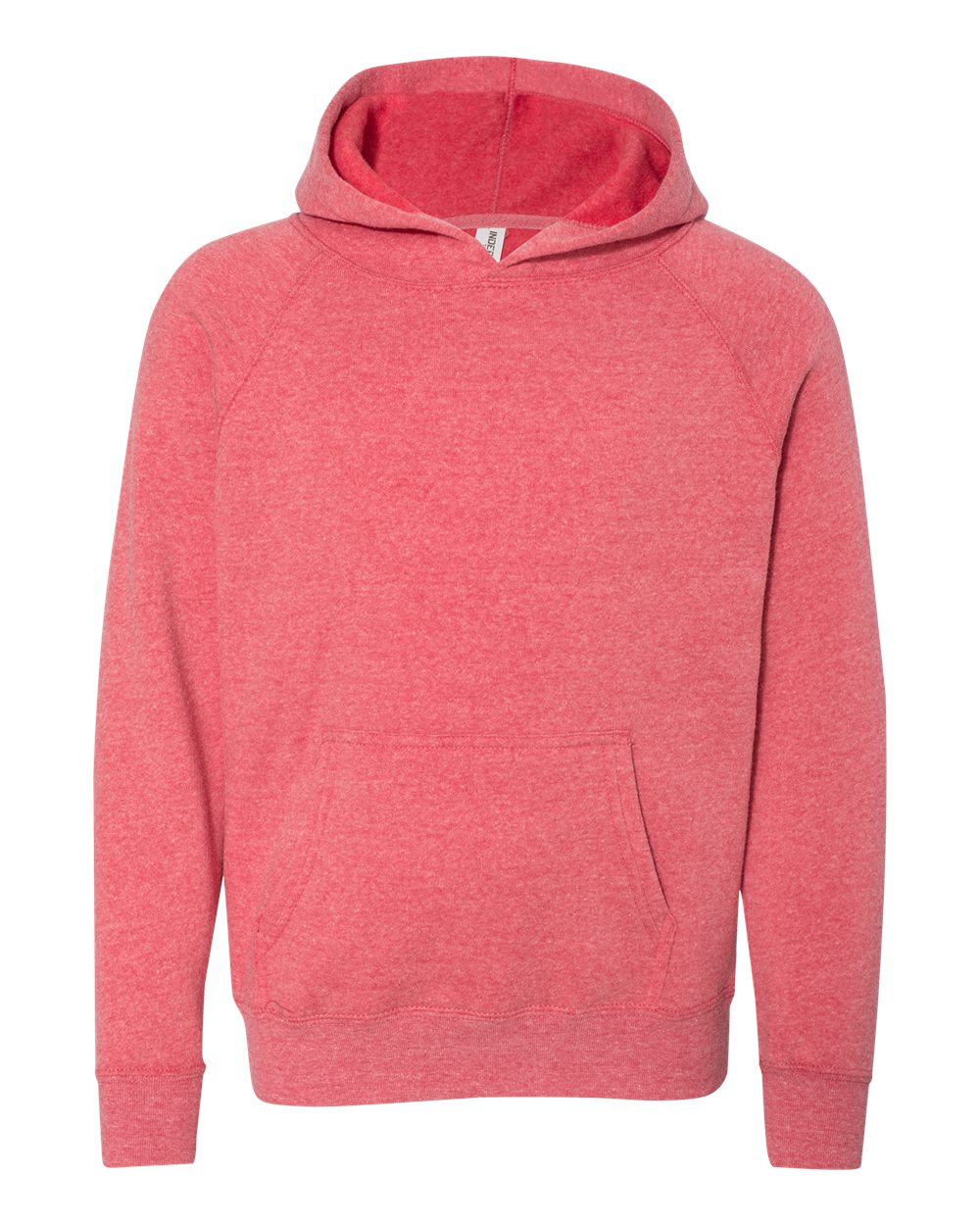 Front View of Pomegranate Youth Lightweight Special Blend Raglan Hooded Sweatshirt - PRM15YSB
