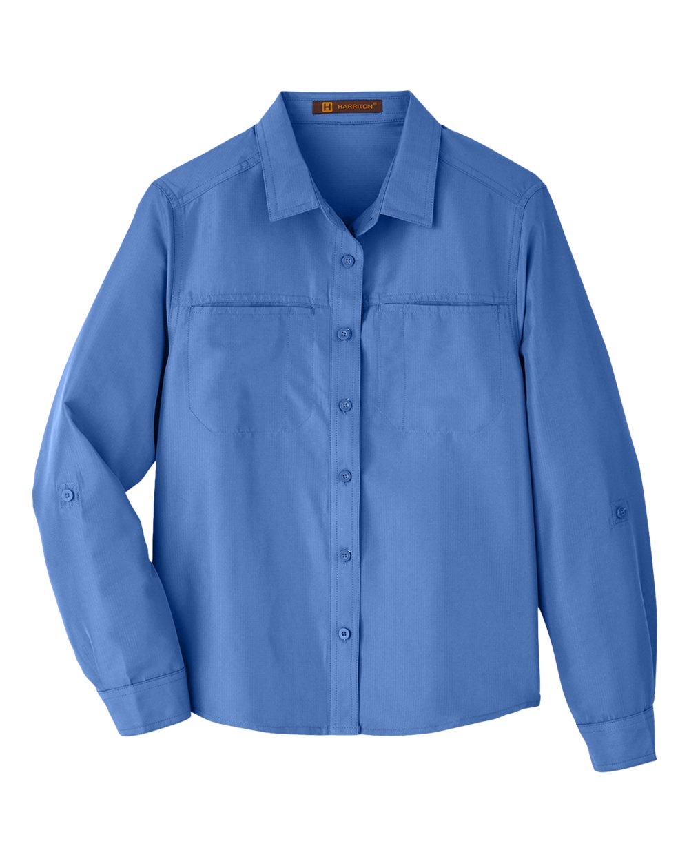 Front View of Pool Blue Women's Key West Long Sleeve Performance Staff Shirt - M580LW