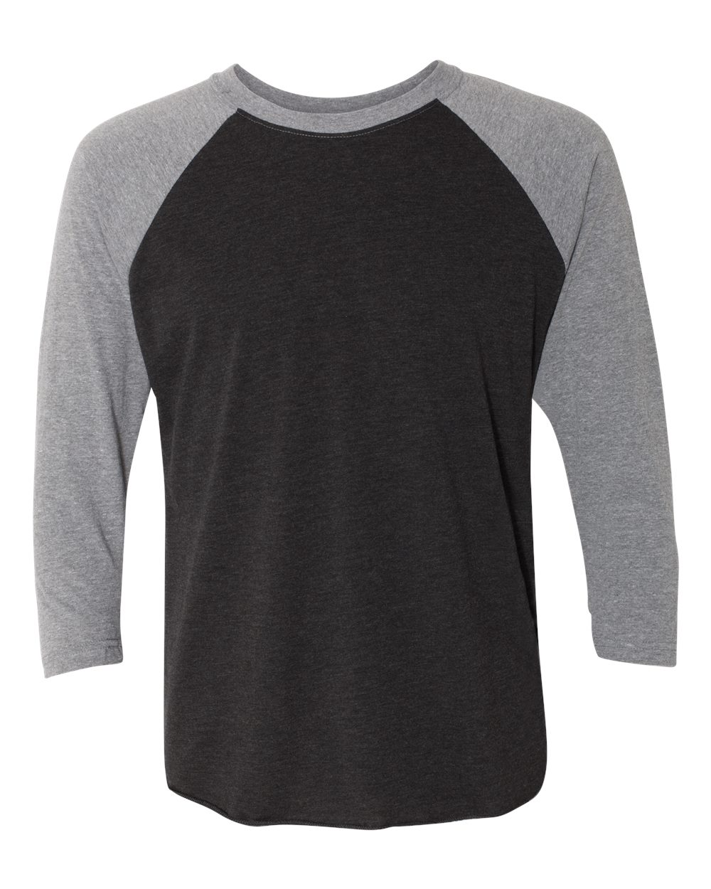 Front View of Premium Heather Sleeves/ Vintage Black Body Triblend Three-Quarter Raglan T-Shirt - 6051